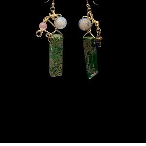 Elegant Green Jasper and Gold Dangle Earrings
